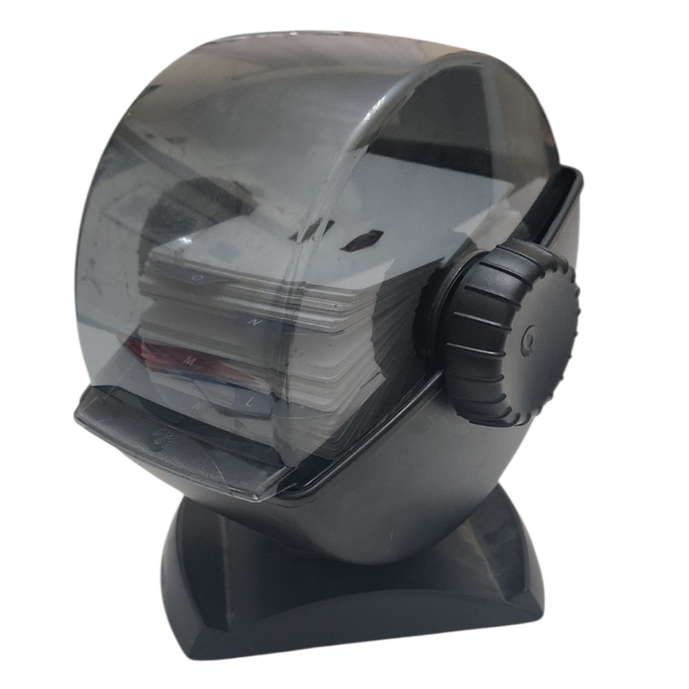 Rolodex Rotary Card File Rubbermaid Black Desktop Organizer with Smoke Cover
